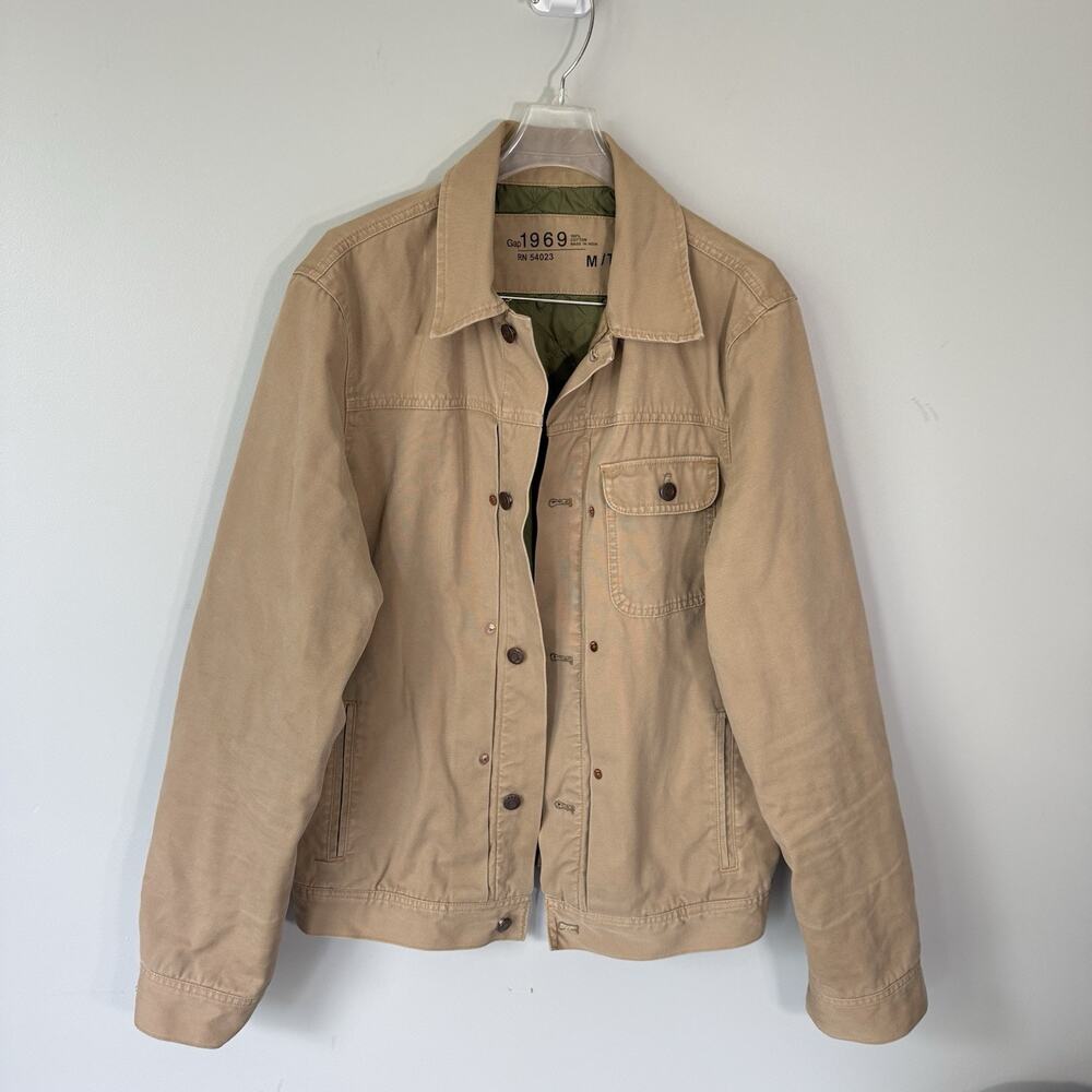 Gap Mens Quilt Lined Jacket Trucker Biker Y2K Bomber M Tall Tan Brown Cotton